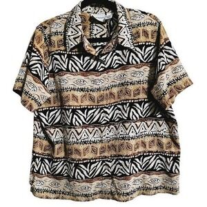 Alfred Dunner Button Down blouse size 16‎ Petite Safari Animal print tan